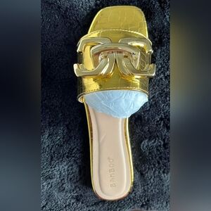 Bamboo Gold Metallic Chain Slides NEW in Box Size 8.5